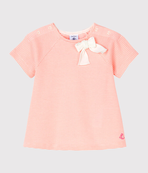 Tee shirt manches courtes b&eacute;b&eacute; fille rose/blanc
