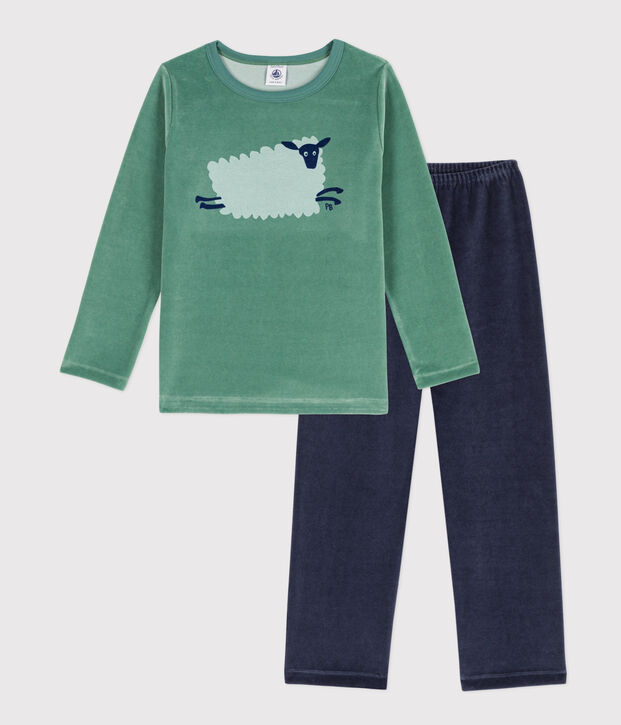 Pyjama petit gar&ccedil;on en velours vert/multicouleur