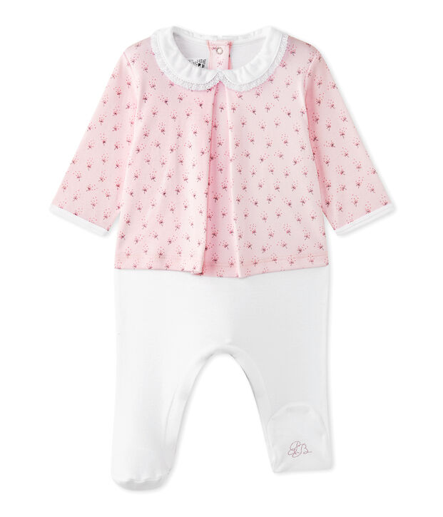 Combinaison guimpe b&eacute;b&eacute; fille bi-mati&egrave;re rose/multicouleur