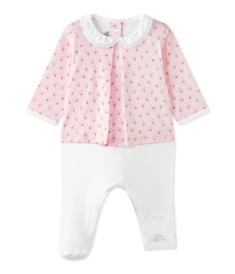 Combinaison guimpe b&eacute;b&eacute; fille bi-mati&egrave;re rose/multicouleur