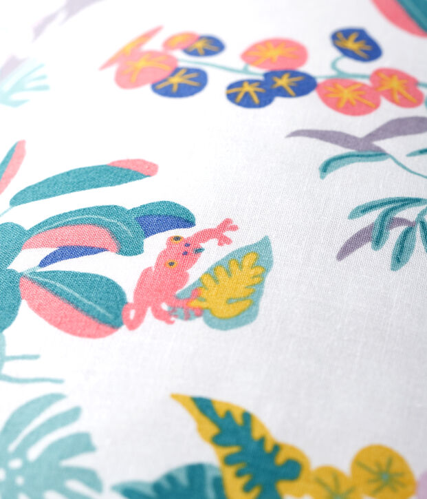 Coussin imprim&eacute; jungle en popeline blanc/multicouleur