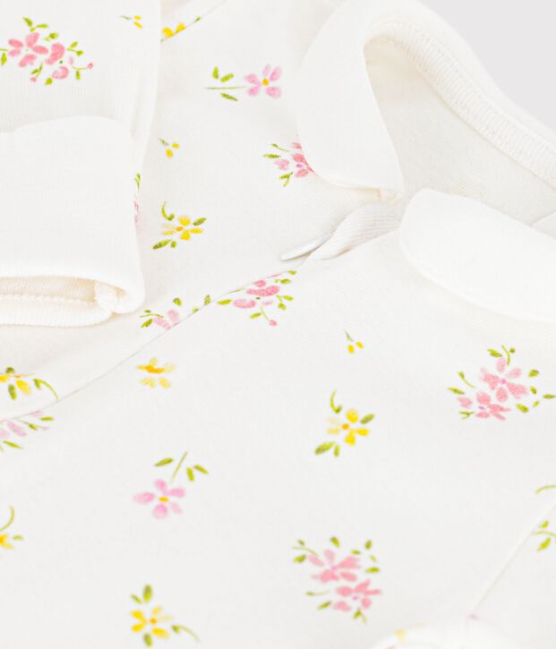Pyjama b&eacute;b&eacute; en coton &agrave; col fleuri blanc/multicouleur