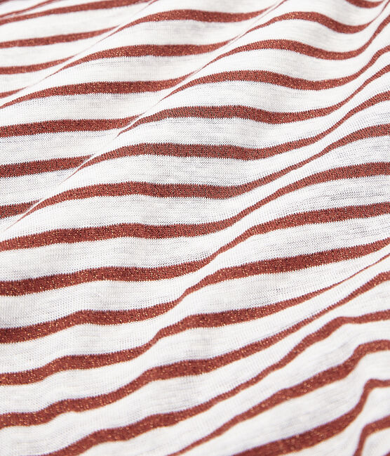 Tee-shirt manches courtes femme en lin blanc MARSHMALLOW/rose COPPER
