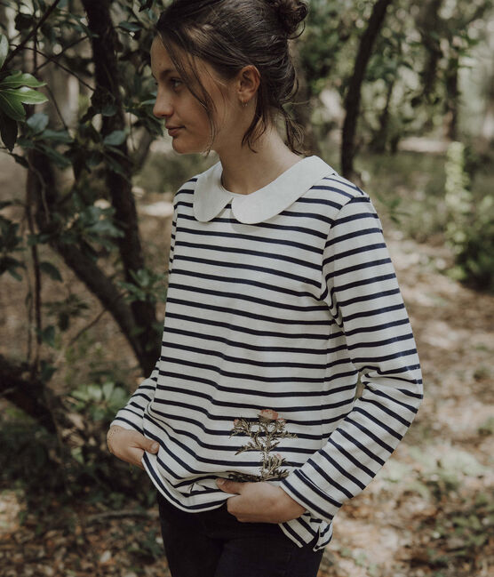Marinière Femme Petit Bateau x Deyrolle blanc MARSHMALLOW/bleu SMOKING