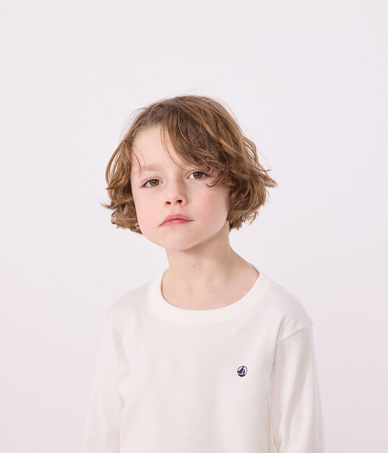 Tee-shirt manches longues en côte enfant fille / garçon blanc MARSHMALLOW