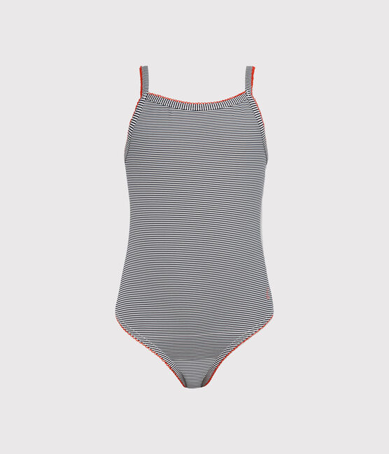 Maillot de bain 1 pièce fille bleu ABYSSE/blanc LAIT