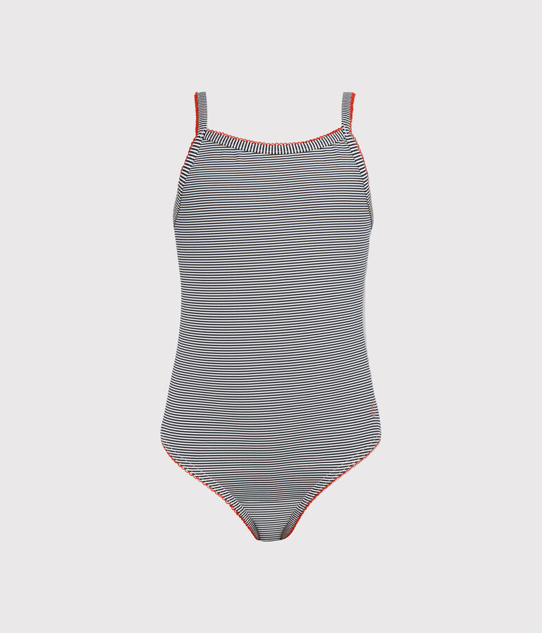 Maillot de bain 1 pi&egrave;ce fille bleu ABYSSE/blanc LAIT