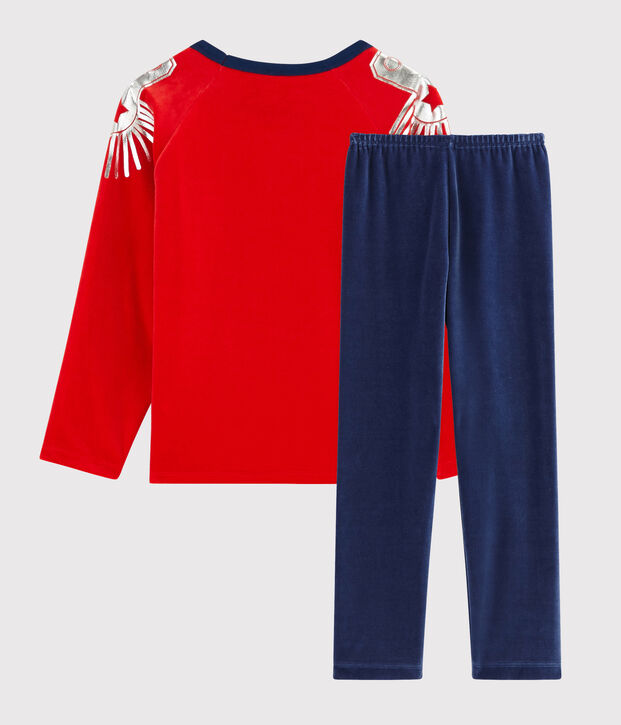 Pyjama d&eacute;guisement en velours petit gar&ccedil;on bleu/rouge