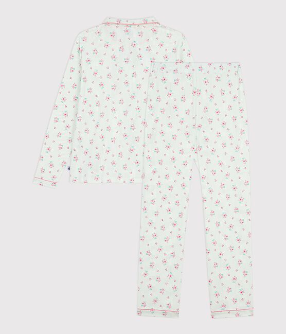 Pyjama boutonné femme en coton imprimé blanc MARSHMALLOW/blanc MULTICO