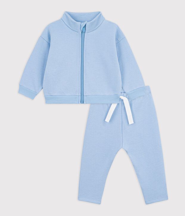 Ensemble sweatshirt et pantalon b&eacute;b&eacute; en coton uni bleu clair