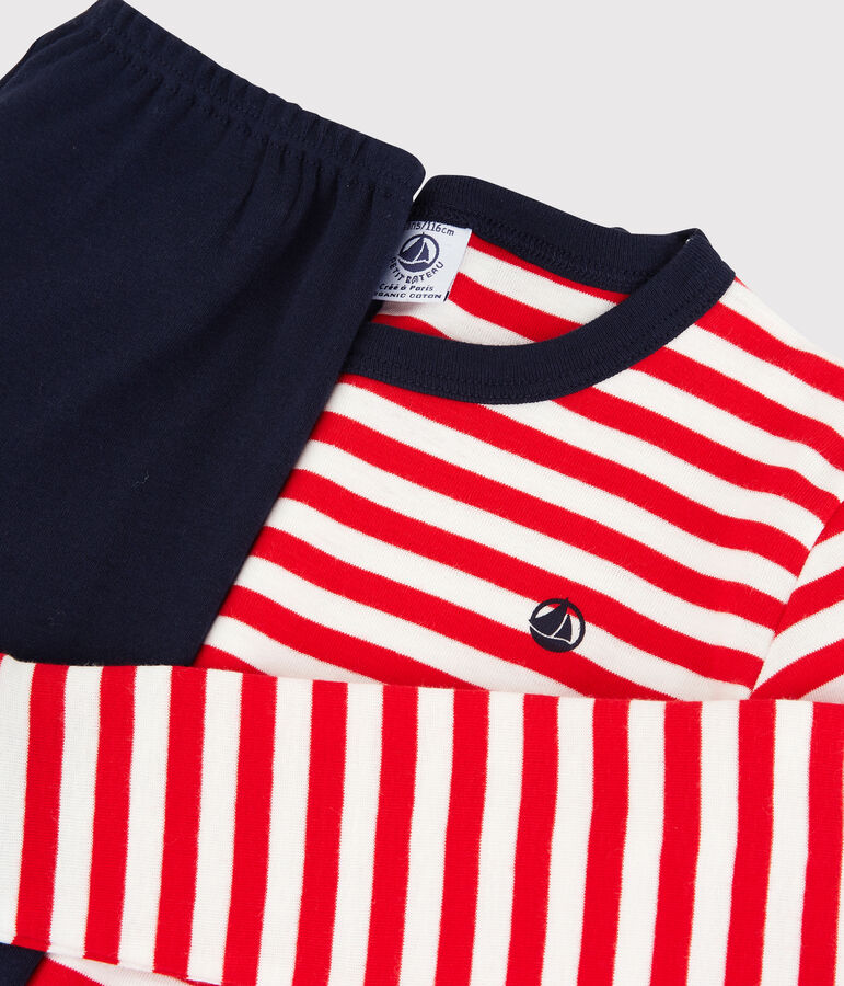 Pyjama snugfit &agrave; rayures rouges petit gar&ccedil;on en coton biologique rouge PEPS/blanc MULTICO