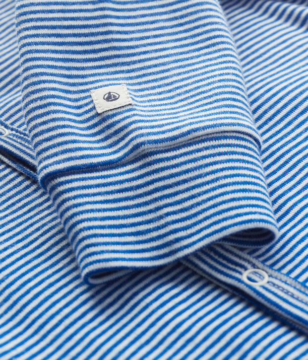 Dors-bien sans pieds &agrave; rayures bleues b&eacute;b&eacute; en c&ocirc;te bleu/blanc