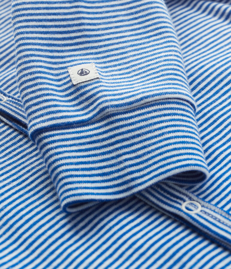 Dors-bien sans pieds &agrave; rayures bleues b&eacute;b&eacute; en c&ocirc;te bleu PABLITO/blanc MARSHMALLOW