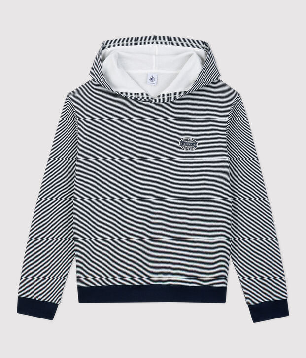 Sweatshirt &agrave; capuche ray&eacute; en coton Femme bleu/blanc