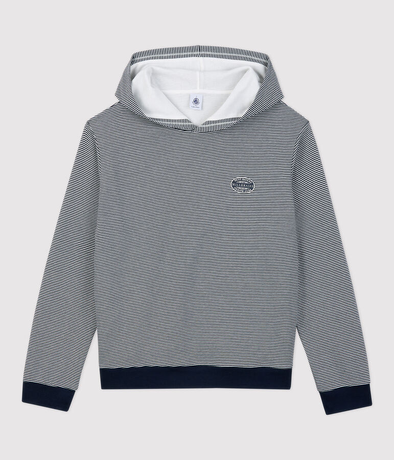 Sweatshirt &agrave; capuche ray&eacute; en coton Femme bleu/blanc