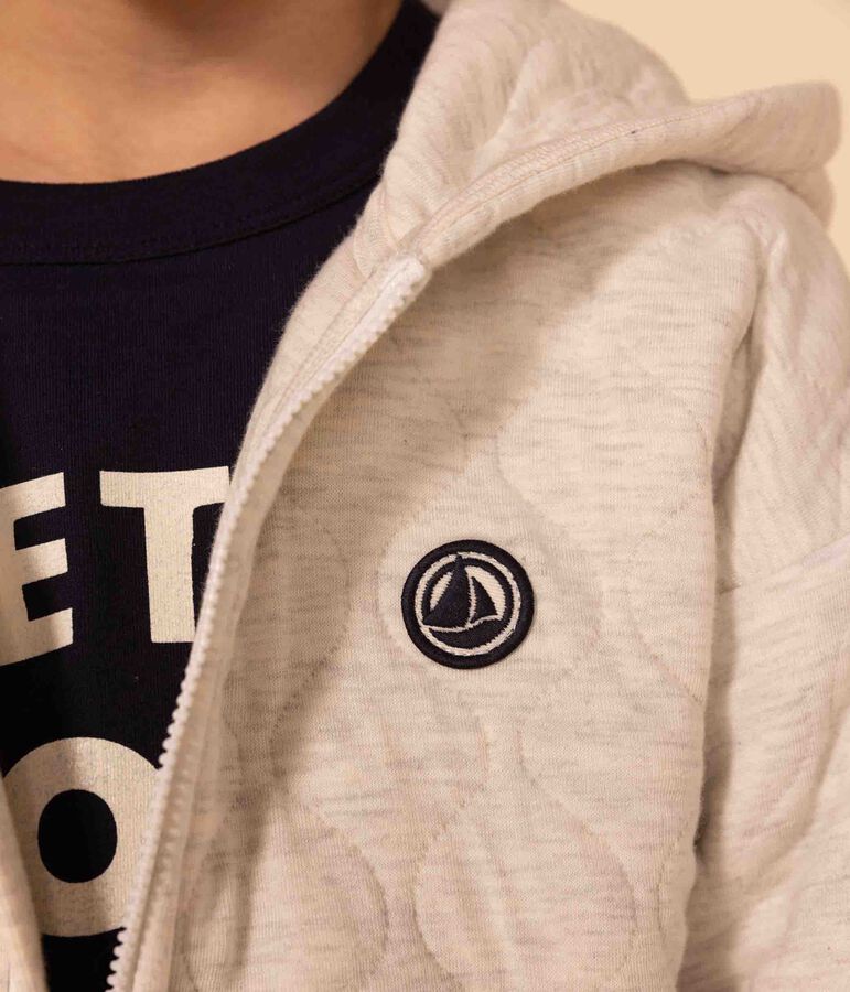 Sweatshirt zipp&eacute; &agrave; capuche en tubique matelass&eacute; enfant fille / gar&ccedil;on beige MONTELIMAR CHINE