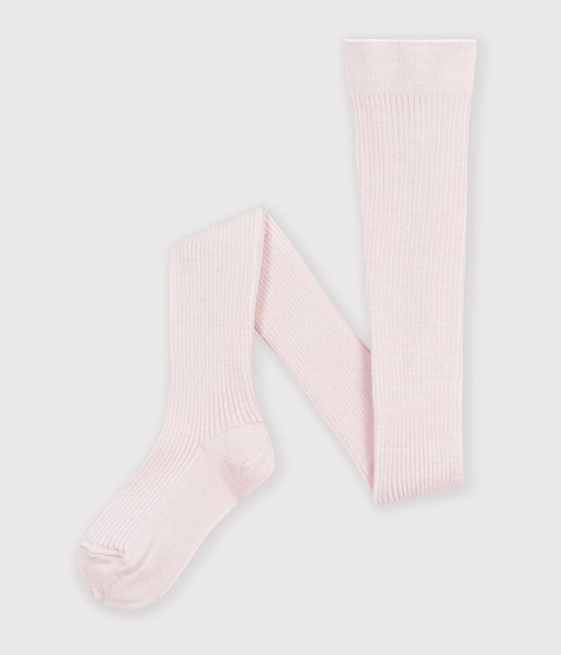 Collants enfant en laine et coton unis rose clair