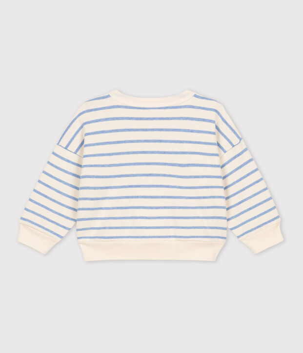Sweatshirt b&eacute;b&eacute; &agrave; rayure marini&egrave;re en coton &eacute;cru/bleu