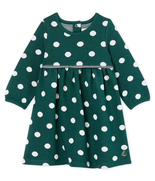 Robe manches longues b&eacute;b&eacute; fille &agrave; pois vert/blanc