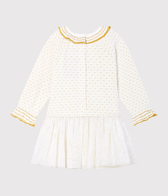 Robe manches longues bi-matière bébé fille blanc MARSHMALLOW/jaune OR