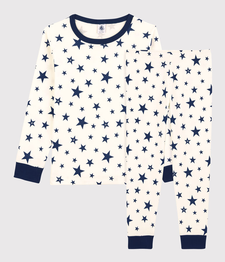 Pyjama &eacute;toiles en coton enfant blanc MARSHMALLOW/bleu MEDIEVAL