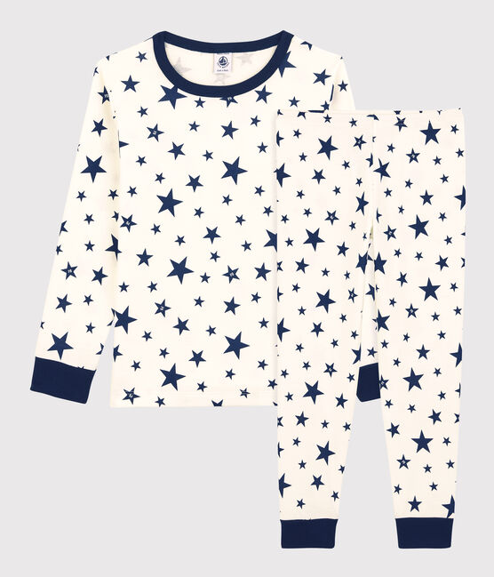 Pyjama étoiles en coton enfant blanc MARSHMALLOW/bleu MEDIEVAL