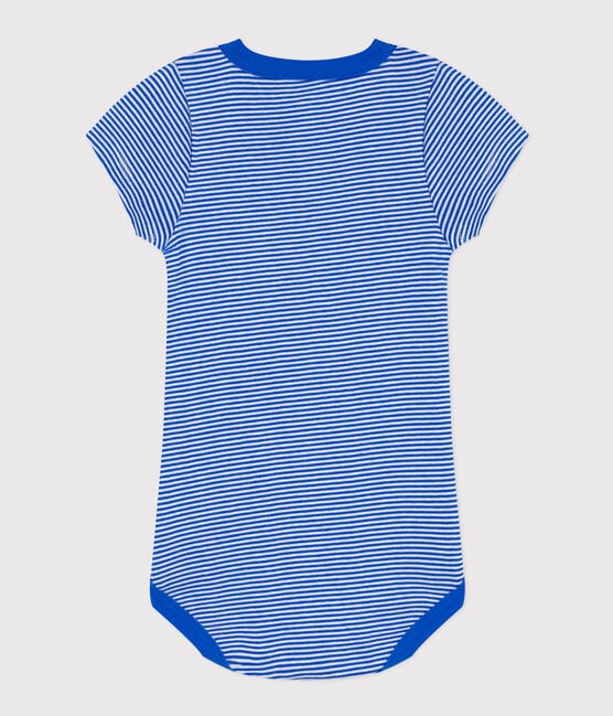 Body manches courtes bébé rayé milleraies en coton bleu PERSE/blanc MARSHMALLOW