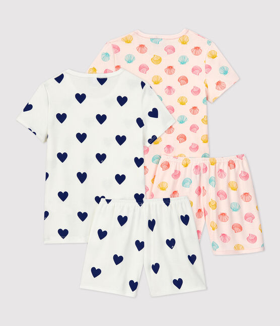 Lot de 2 pyjacourts cœurs et coquillages petite fille en coton variante 1