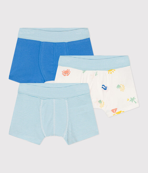 Lot de 3 boxers enfant en coton ceinture recouverte imprim&eacute;s multicouleur