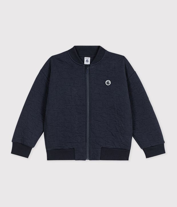Cardigan enfant en coton uni bleu marine