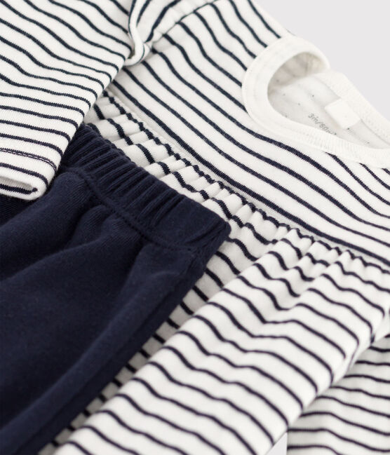 Robe legging à rayures marinières bébé en tubique en coton blanc MARSHMALLOW/bleu SMOKING