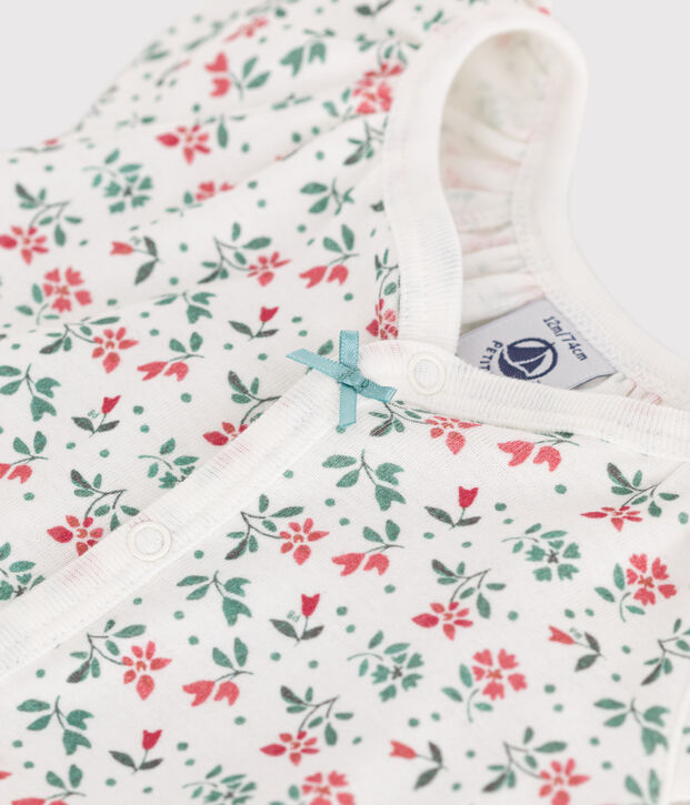Combinaison courte b&eacute;b&eacute; en coton fleuri blanc/multicouleur