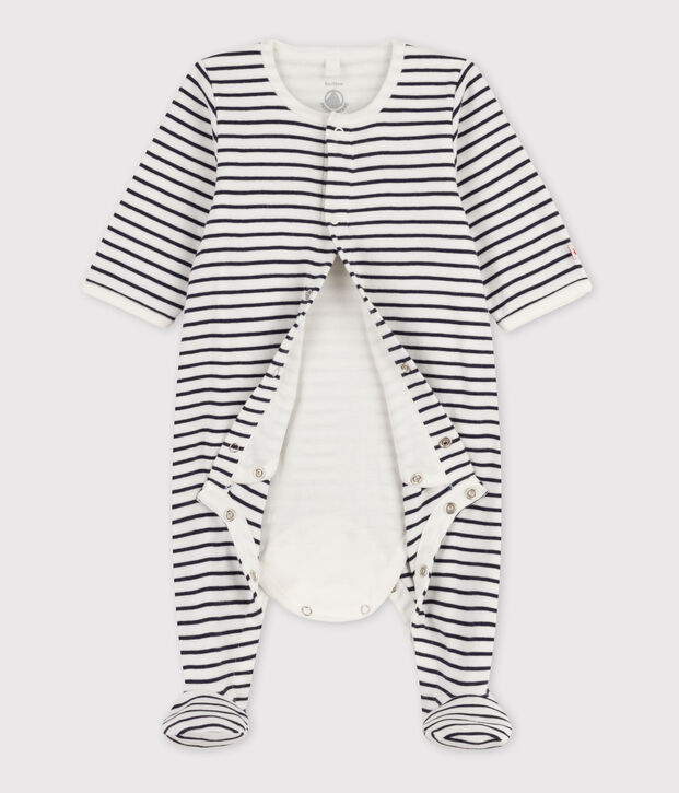 Bodyjama &agrave; rayures b&eacute;b&eacute; en coton blanc/bleu