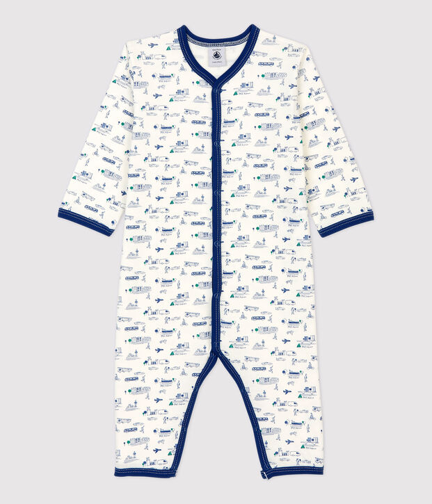 Dors-bien sans pieds b&eacute;b&eacute; imprim&eacute; transports en coton blanc/multicouleur