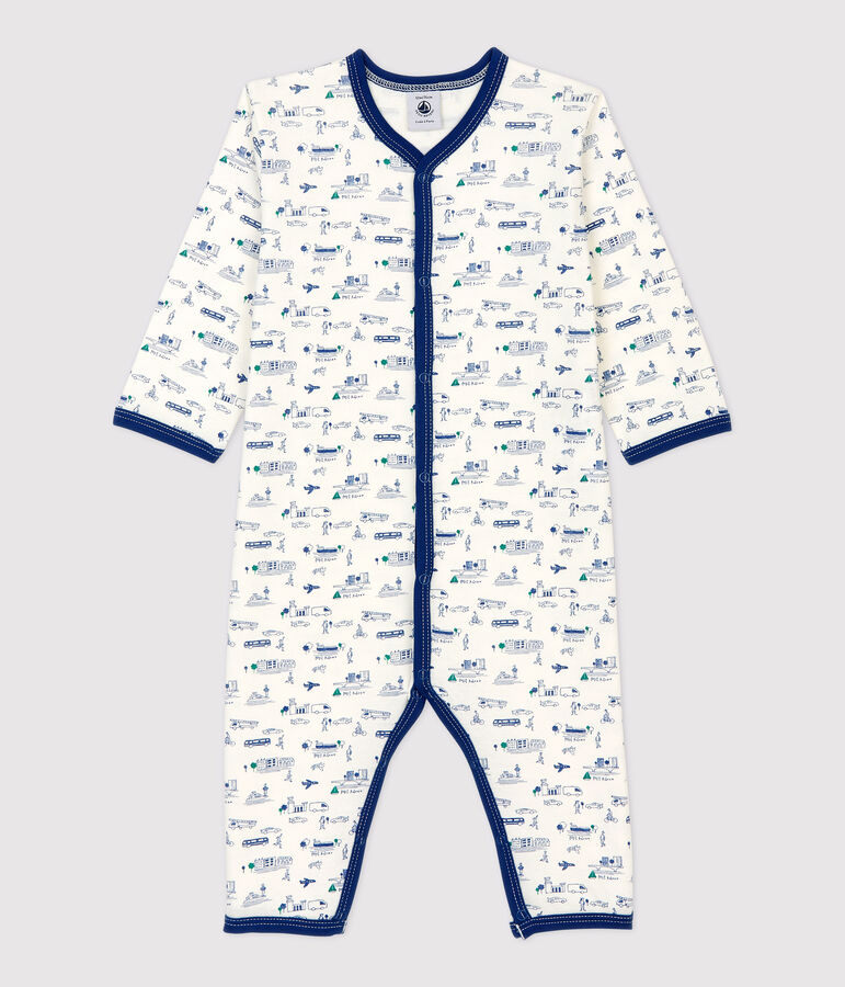 Dors-bien sans pieds b&eacute;b&eacute; imprim&eacute; transports en coton blanc MARSHMALLOW/blanc MULTICO