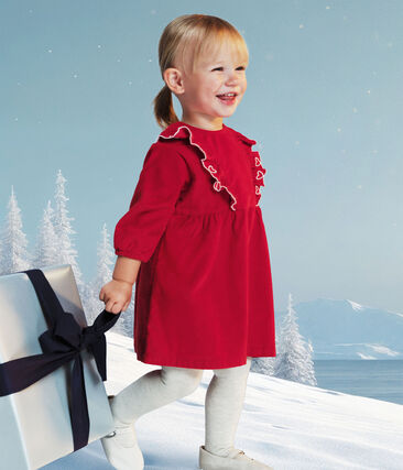 Robe bébé en velours côtelé manches longues unie