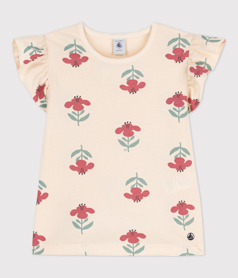 Tee-shirt imprim&eacute; en coton enfant fille &eacute;cru/bleu/multicouleur