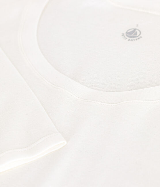 Tee-shirt femme en coton col danseuse manches longues   blanc MARSHMALLOW