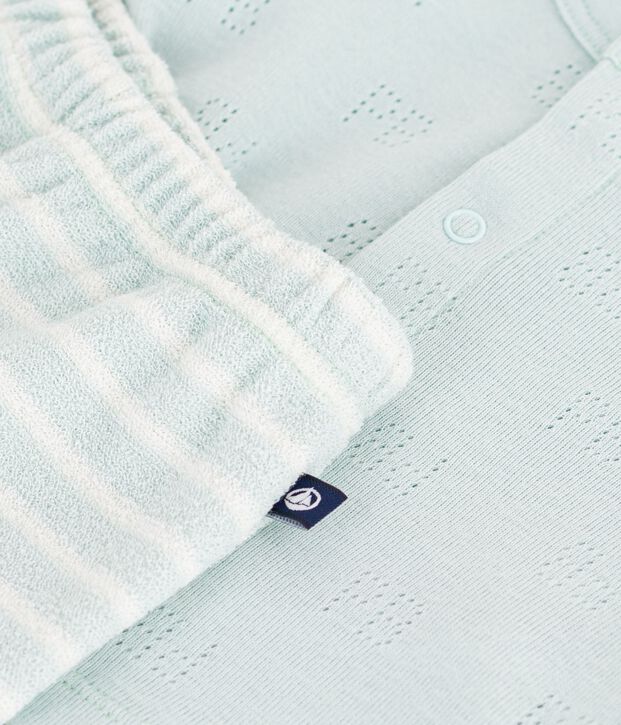 Ensemble court 2 pi&egrave;ces b&eacute;b&eacute; en coton, bas ray&eacute; bleu/&eacute;cru