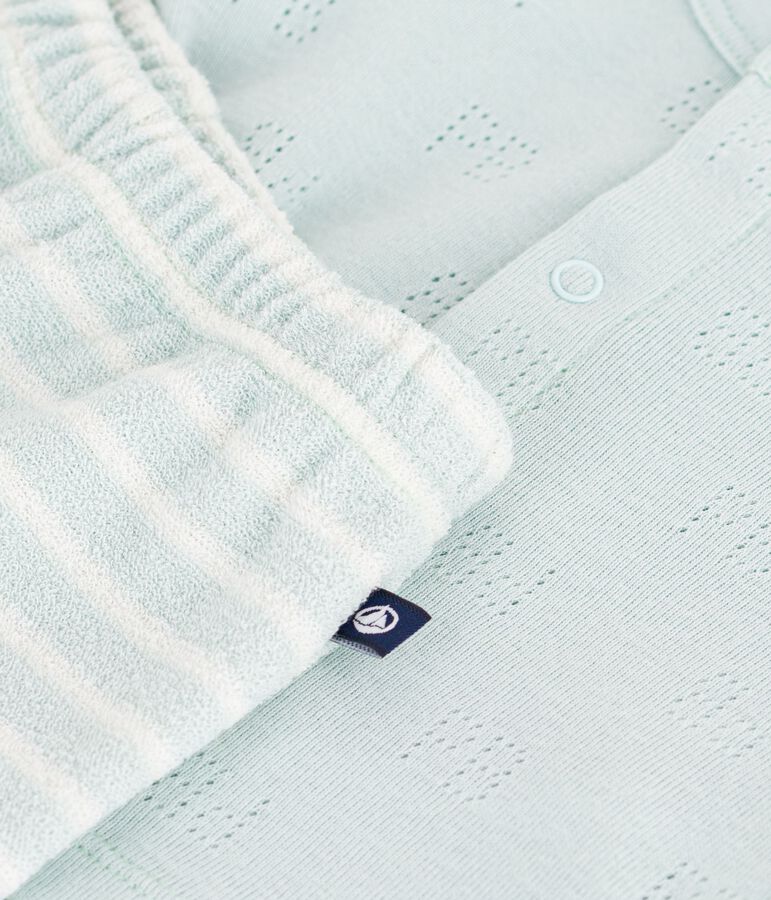 Ensemble court 2 pi&egrave;ces b&eacute;b&eacute; en coton, bas ray&eacute; bleu/&eacute;cru