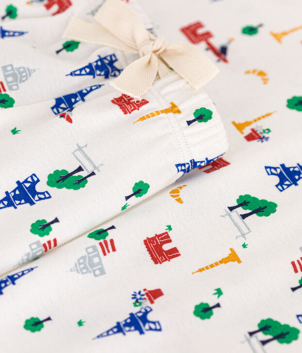 Pyjama short et tee-shirt en coton motif Paris femme blanc/bleu/multicouleur