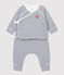 Ensemble 3 pièces rayé bébé en coton biologique blanc MARSHMALLOW/bleu SMOKING