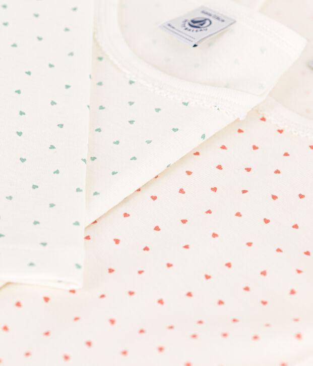 Lot de 2 tee shirts manches longues c&oelig;ur en coton petite fille multicouleur