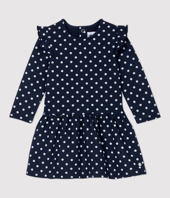 Robe en molleton bébé. bleu SMOKING/blanc MARSHMALLOW