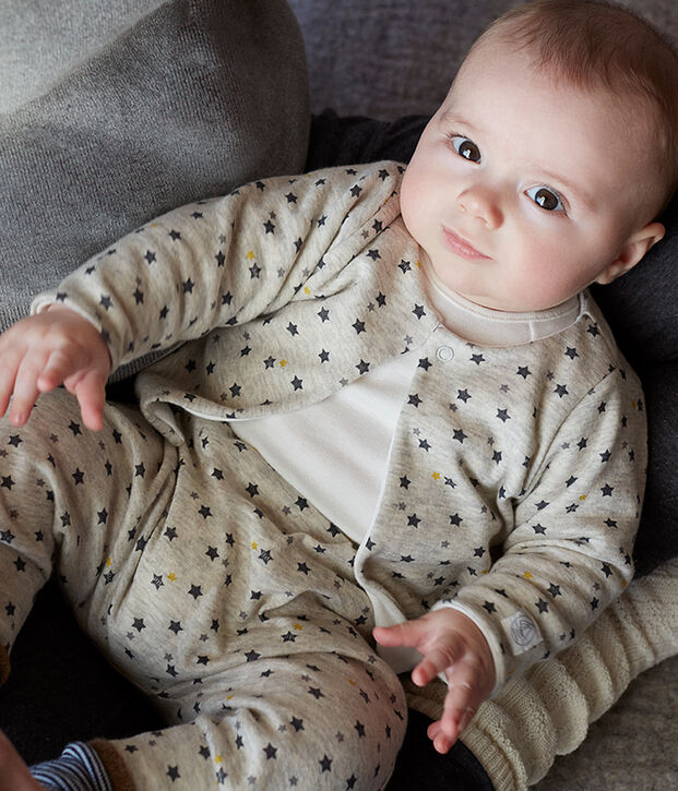 Ensemble trois pi&egrave;ces b&eacute;b&eacute; gar&ccedil;on en laine et coton beige/multicouleur