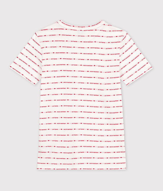 Tee-shirt L'ICONIQUE col rond en coton bio Femme blanc MARSHMALLOW/rouge TERKUIT