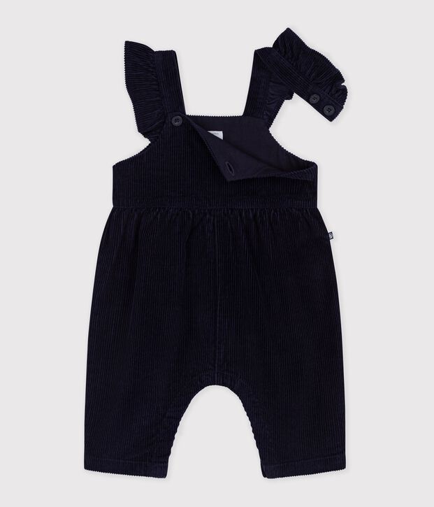 Salopette b&eacute;b&eacute; en velours jambes longues unie bleu marine
