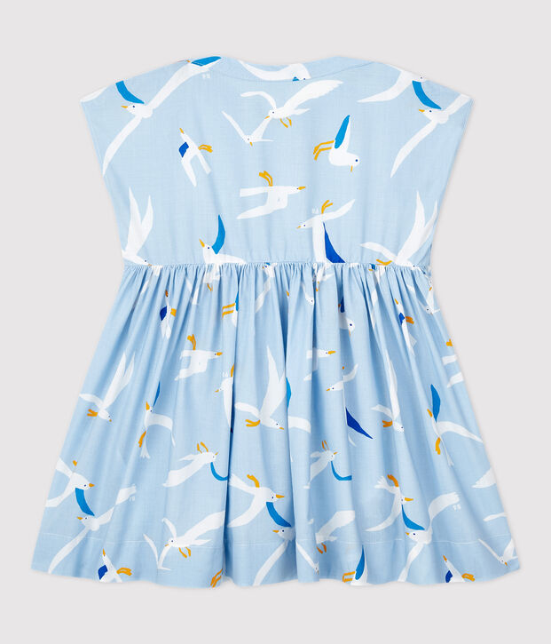 Robe manches courtes en popeline b&eacute;b&eacute; fille bleu/multicouleur