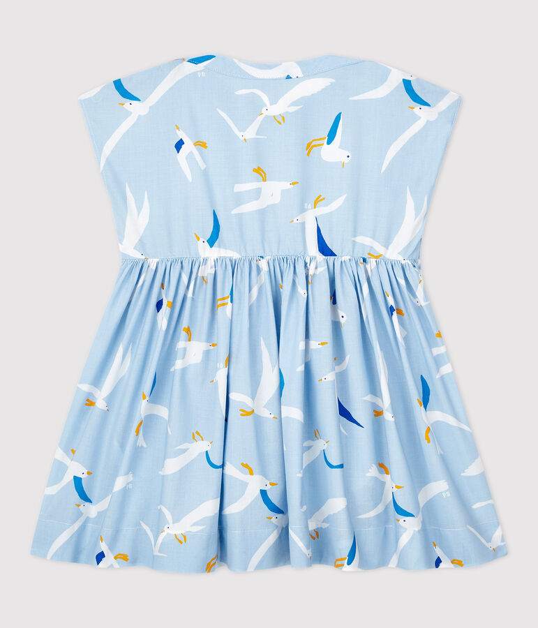 Robe manches courtes en popeline b&eacute;b&eacute; fille bleu JASMIN/blanc MULTICO