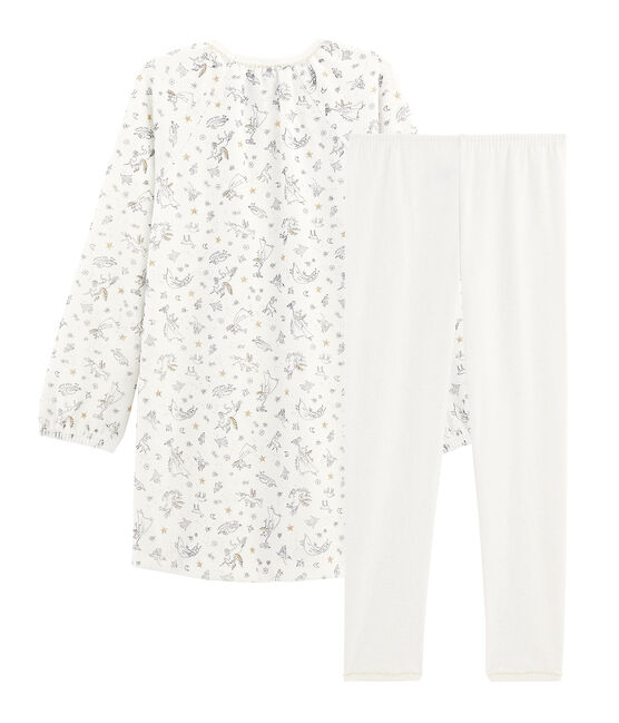 Chemise de nuit petite fille en velours, avec legging blanc MARSHMALLOW/blanc MULTICO